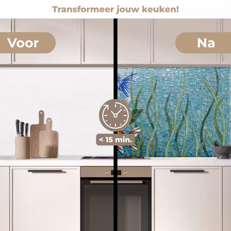 Vis - Mozaïek - Onderwater - Kleurrijk - Dieren keuken achterwand 2 middel -voor-na2_NL