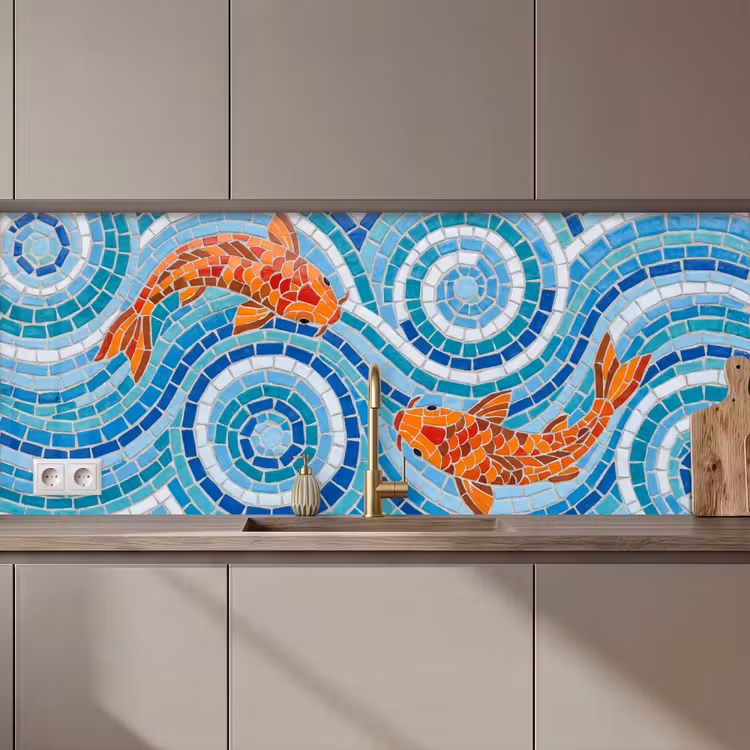 Vis - Mozaïek - Water - Decoratief - Blauw keuken achterwand 2 middel zz_3dshopping