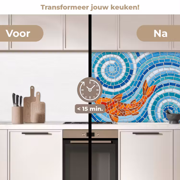 Vis - Mozaïek - Water - Decoratief - Blauw keuken achterwand 2 middel -voor-na2_NL