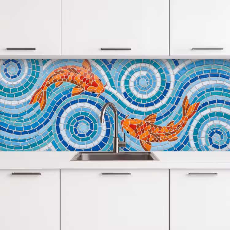 Vis - Mozaïek - Water - Decoratief - Blauw keuken achterwand 2 middel -3d