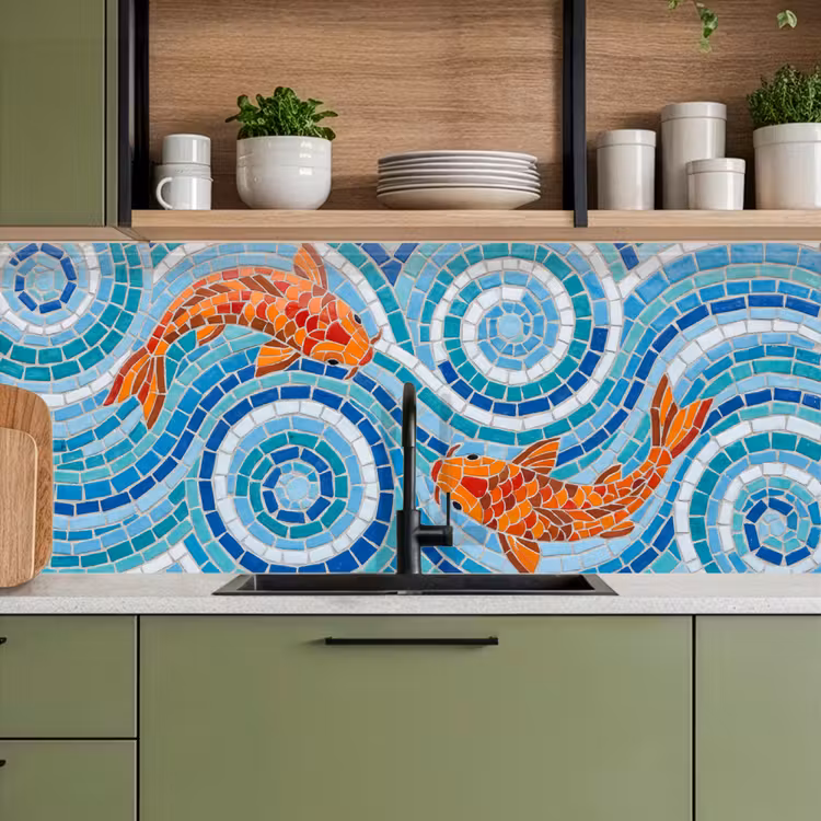 Vis - Mozaïek - Water - Decoratief - Blauw keuken achterwand 2 middel -sfeer3