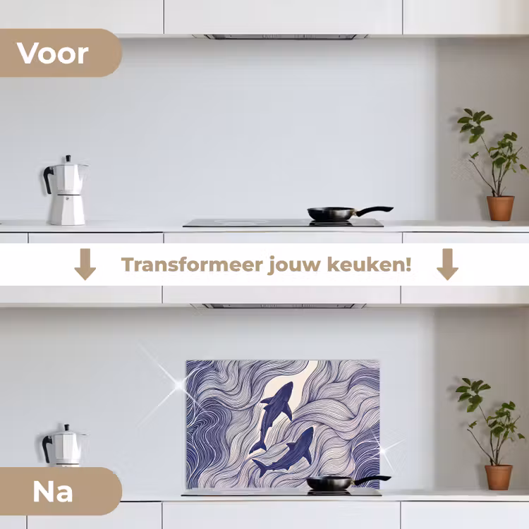 Vis - Oceaan - Lijntekening - Blauw - Dieren keuken achterwand spatscherm klein -voor_na_NL