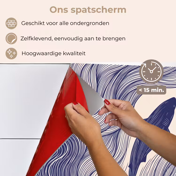 Vis - Oceaan - Lijntekening - Blauw - Dieren keuken achterwand spatscherm klein -spatscherm_NL