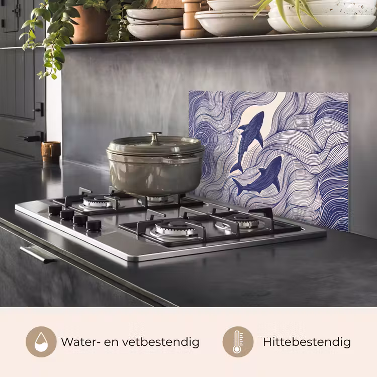Vis - Oceaan - Lijntekening - Blauw - Dieren keuken achterwand spatscherm klein -usp_NL