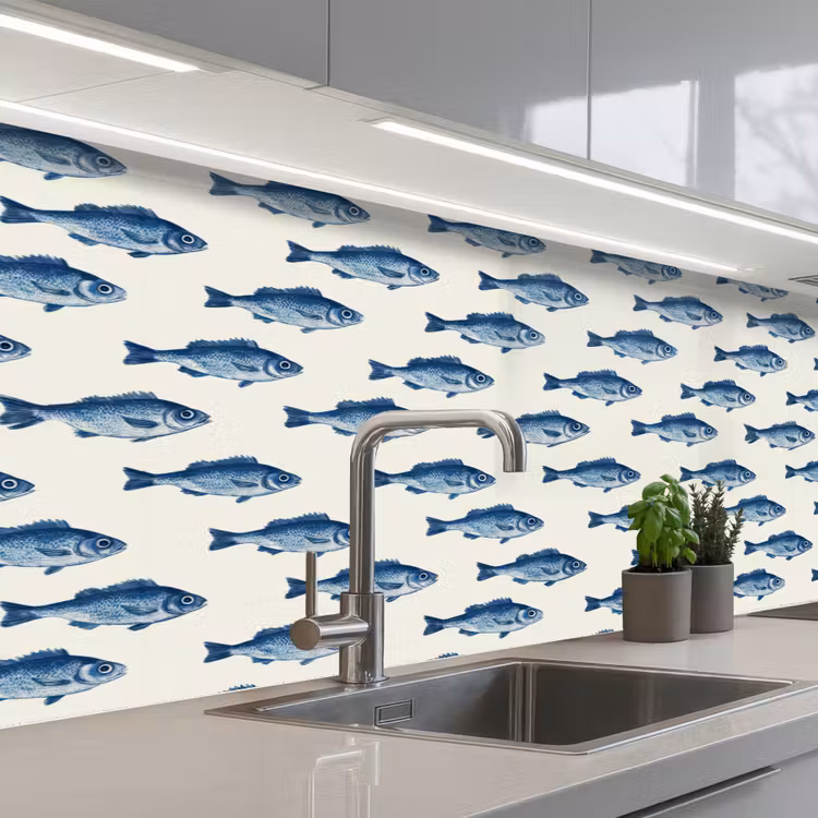 Vis - Patroon - Blauw keuken achterwand 2 middel 871 -3d_schuin