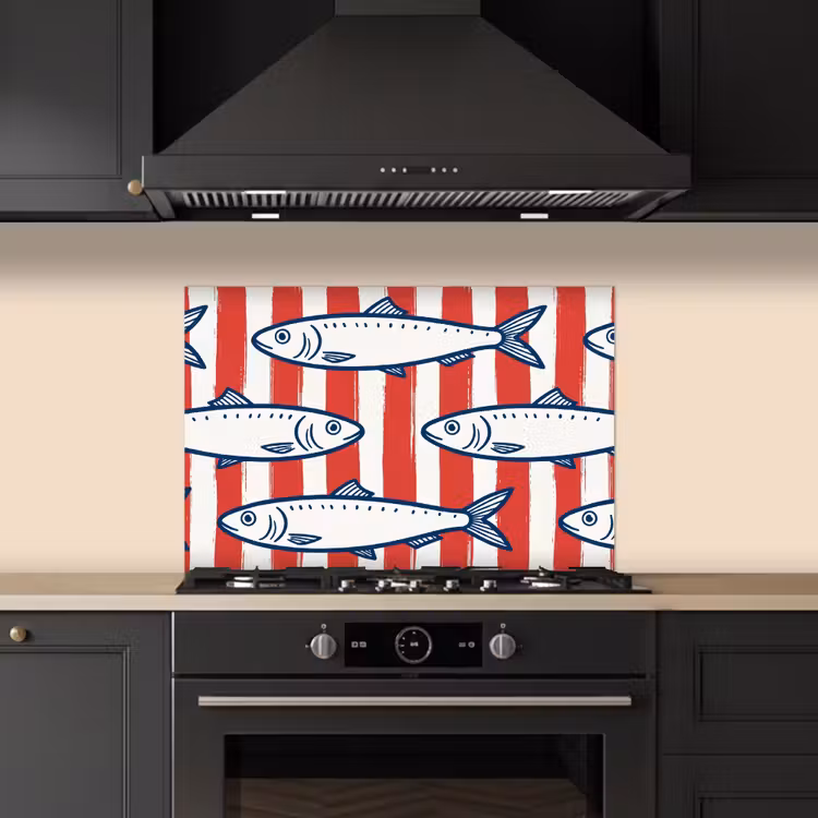 Vis - Patroon - Strepen - Illustratie - Rood keuken achterwand spatscherm klein -sfeer1