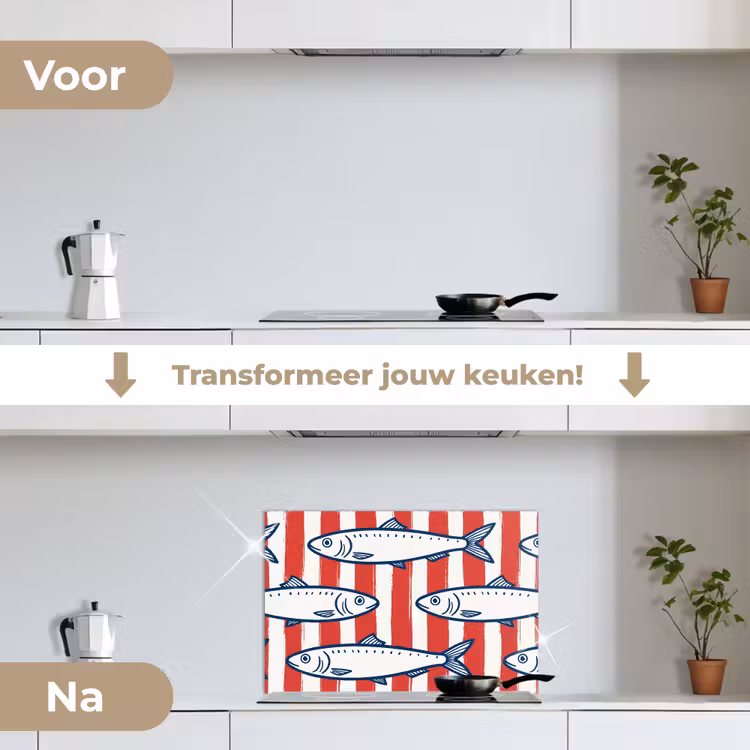 Vis - Patroon - Strepen - Illustratie - Rood keuken achterwand spatscherm klein -voor_na_NL