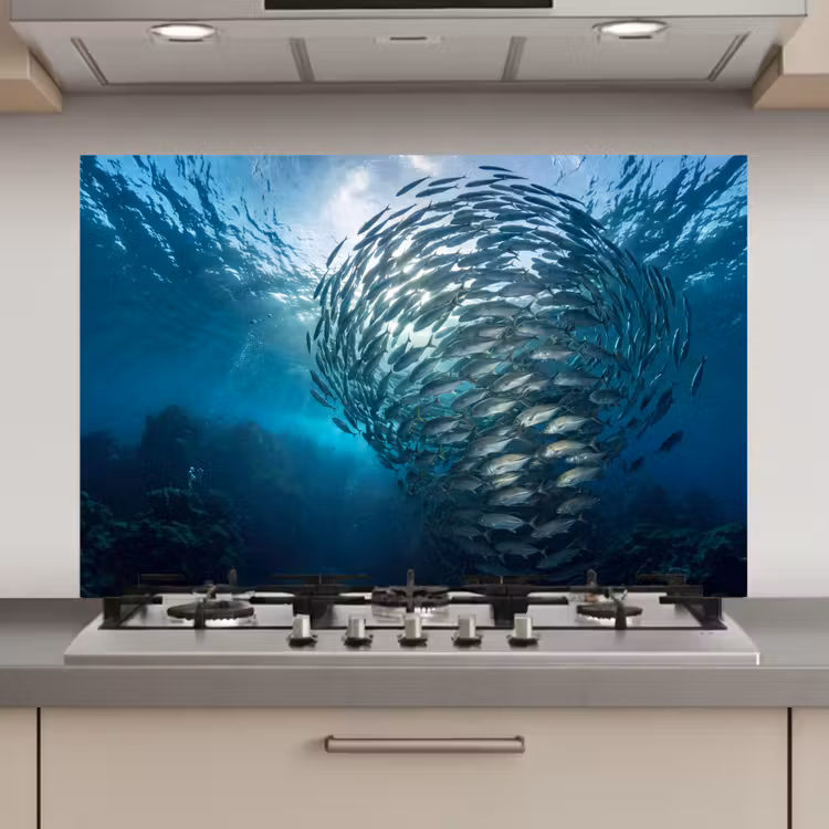 Vis - School - Oceaan - Natuur - Blauw keuken achterwand spatscherm klein -3d_website