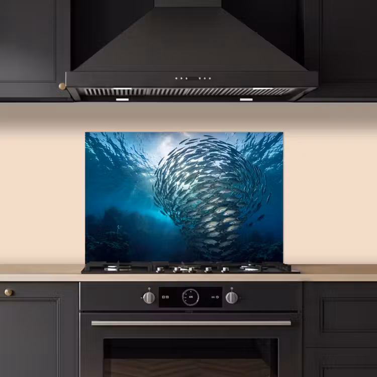 Vis - School - Oceaan - Natuur - Blauw keuken achterwand spatscherm klein -sfeer1