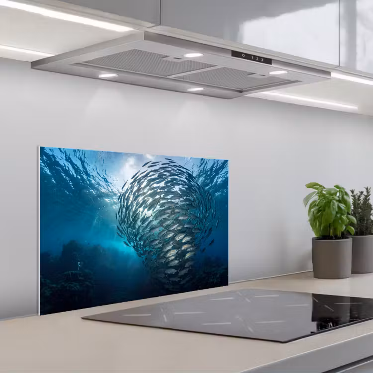 Vis - School - Oceaan - Natuur - Blauw keuken achterwand spatscherm klein -3d_schuin