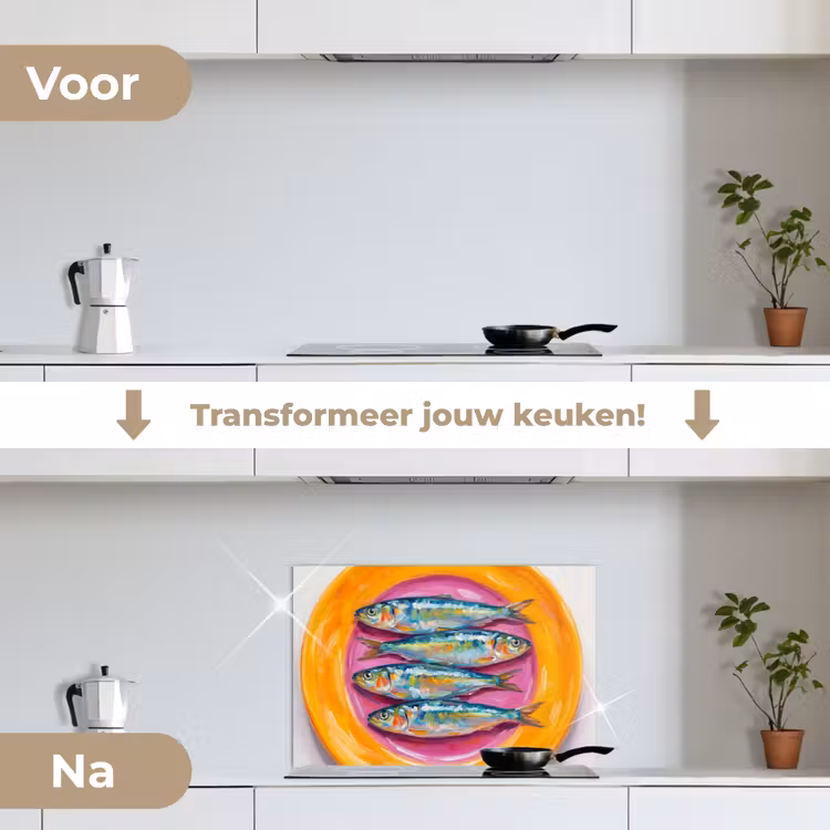 Vis - Vier - Eten - Modern - Kleurrijk keuken achterwand spatscherm klein -voor_na_NL