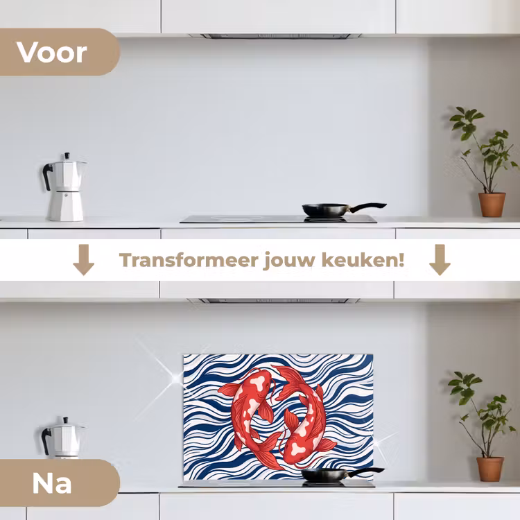 Vis - Water - Natuur - Illustratie - Rood keuken achterwand spatscherm klein -voor_na_NL