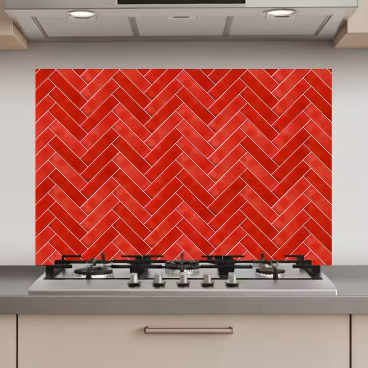 Visgraat - Tegel - Rood keuken achterwand spatscherm klein 900 -3d_website
