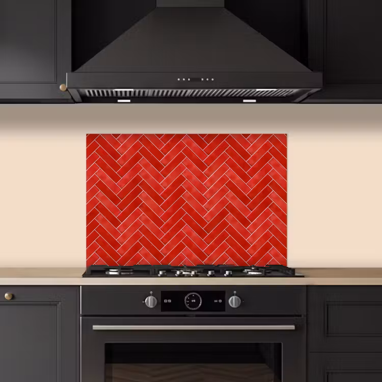 Visgraat - Tegel - Rood keuken achterwand spatscherm klein 900 -sfeer1