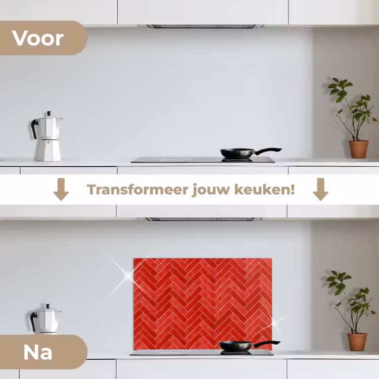 Visgraat - Tegel - Rood keuken achterwand spatscherm klein 900 -voor_na_NL