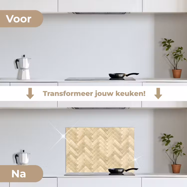 Visgraat - Tegel - Zand keuken achterwand spatscherm klein 900 -voor_na_NL