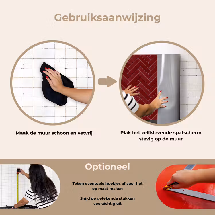 Visgraat - Wandtegel - Bordeaux - Rood keuken achterwand spatscherm klein 900 -gebruiksaanwijzing_NL