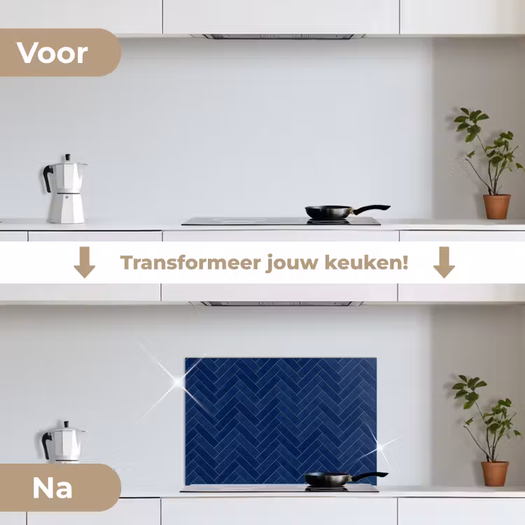 Visgraat - Wandtegel - Donkerblauw - Navy Blue keuken achterwand spatscherm klein 900 -voor_na_NL