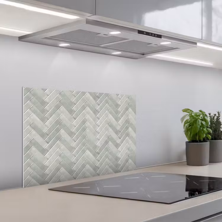 Visgraat - Wandtegel - Grijs keuken achterwand spatscherm klein 900 -3d_schuin