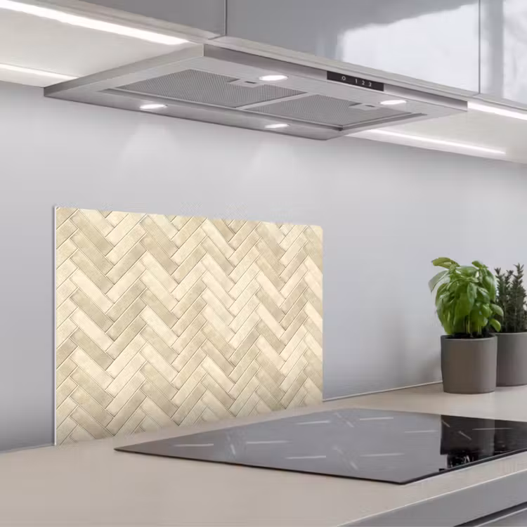 Visgraat - Wandtegel - Licht Beige keuken achterwand spatscherm klein 900 -3d_schuin