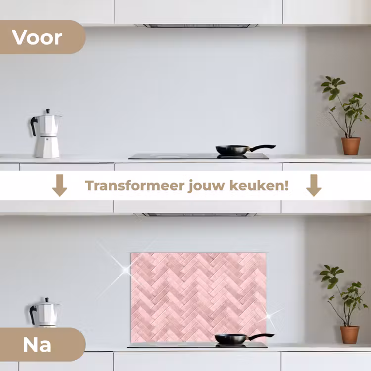Visgraat - Wandtegel - Lichtroze keuken achterwand spatscherm klein 900 -voor_na_NL