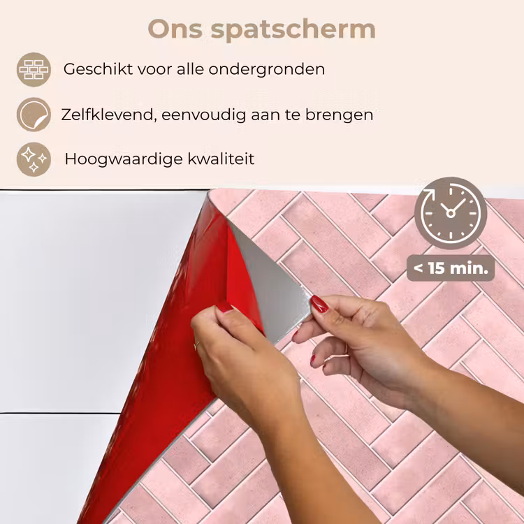 Visgraat - Wandtegel - Lichtroze keuken achterwand spatscherm klein 900 -spatscherm_NL