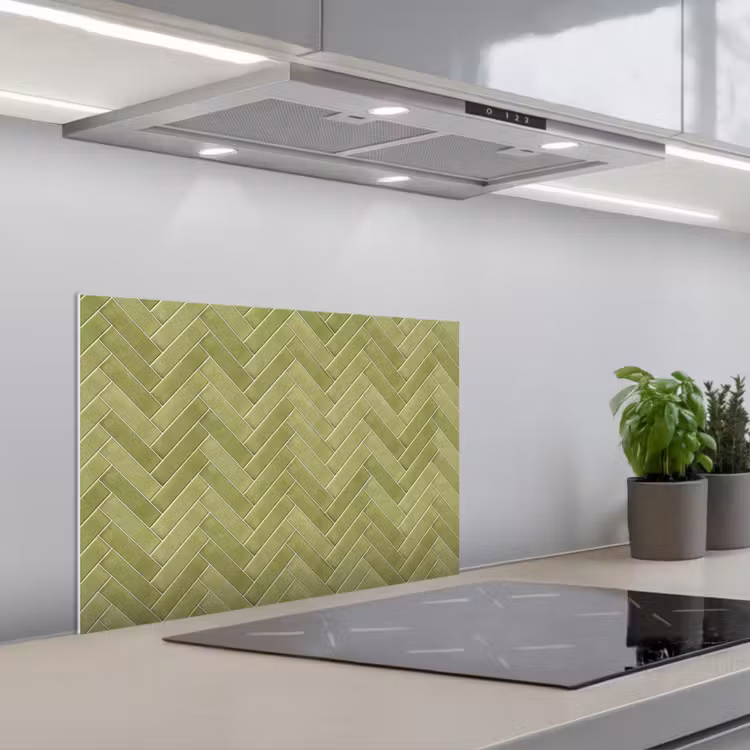 Visgraat - Wandtegel - Olijfgroen keuken achterwand spatscherm klein 900 -3d_schuin