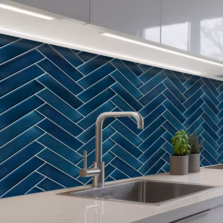 Visgraatmotief - Tegels - Diepblauw keuken achterwand 2 middel 871 -3d_schuin
