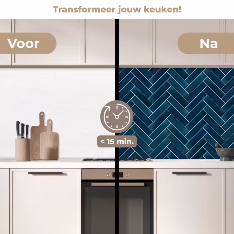 Visgraatmotief - Tegels - Diepblauw keuken achterwand 2 middel 871 -voor-na2_NL
