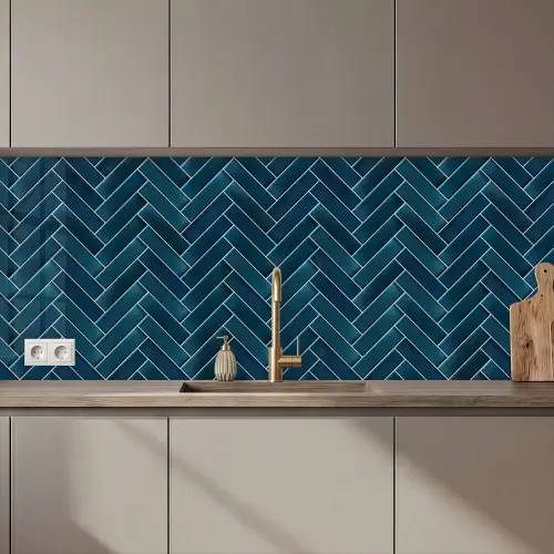Keuken achterwand - Visgraatmotief - Tegels - Diepblauw