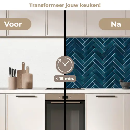 Visgraatmotief - Tegels - Diepblauw keuken achterwand 2 middel 871 -voor-na2_NL