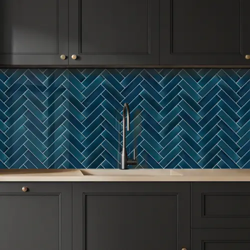 Visgraatmotief - Tegels - Diepblauw keuken achterwand 2 middel 871 -sfeer1