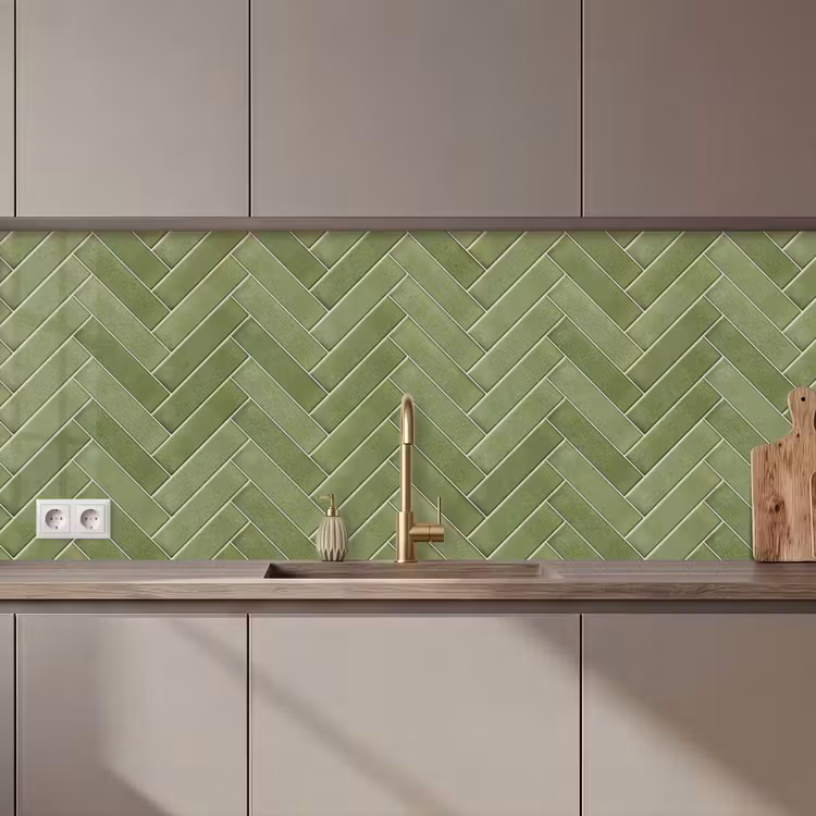 Visgraatstructuur - Tegels - Olijfgroen keuken achterwand 2 middel 871 zz_3dshopping