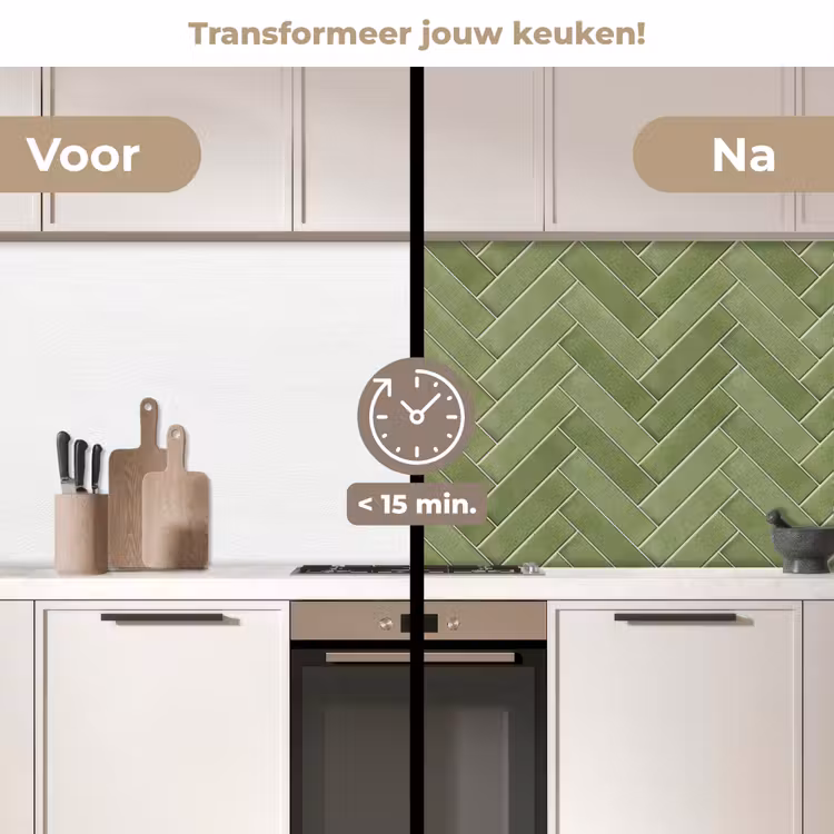 Visgraatstructuur - Tegels - Olijfgroen keuken achterwand 2 middel 871 -voor-na2_NL