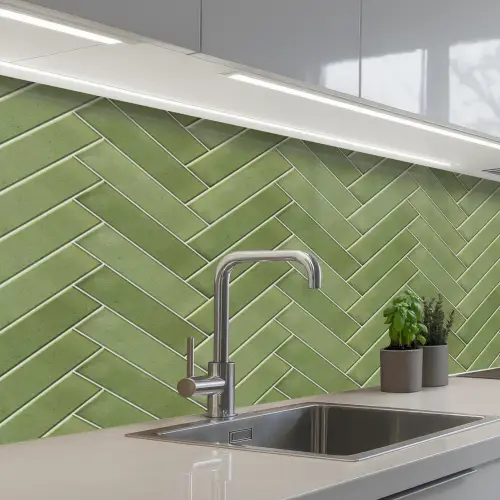 Visgraatstructuur - Tegels - Olijfgroen keuken achterwand 2 middel 871 -3d_schuin