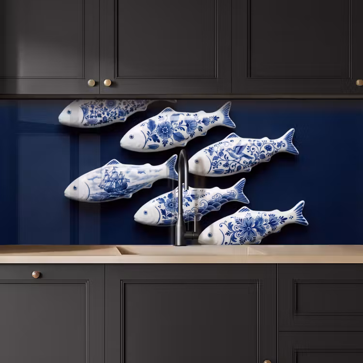 Vissen - Delfts - Blauw - Keramiek keuken achterwand 2 middel -sfeer1