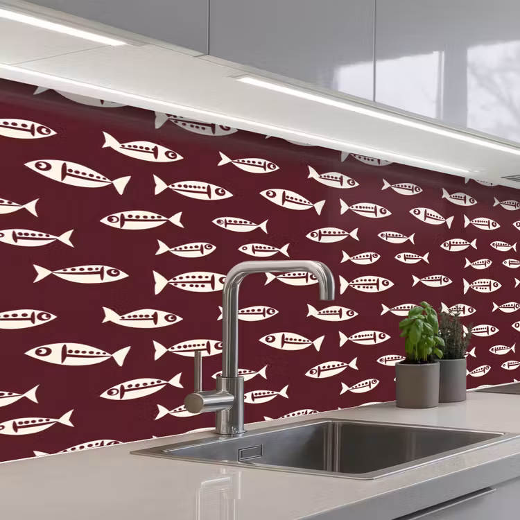 Vissen - Grafisch - Patroon - Donker keuken achterwand 2 middel 871 -3d_schuin