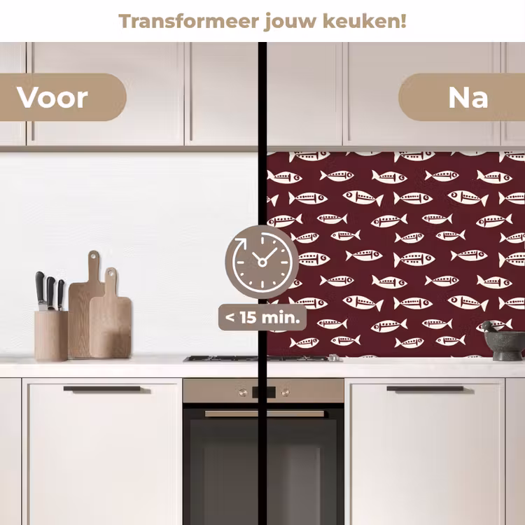Vissen - Grafisch - Patroon - Donker keuken achterwand 2 middel 871 -voor-na2_NL