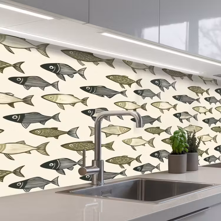 Vissen - Klassiek - Groen keuken achterwand 2 middel 871 -3d_schuin