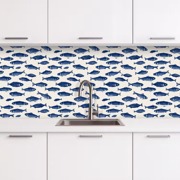 Vissen - Patroon - Blauw - Wit keuken achterwand 2 middel 871 -3d