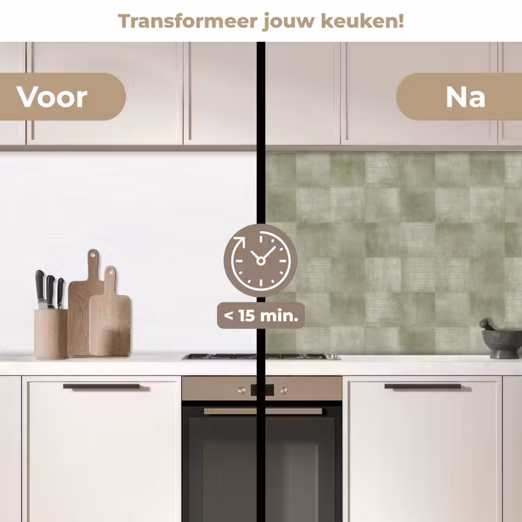 Vlakken - Rustiek - Groen keuken achterwand 2 middel 871 -voor-na2_NL