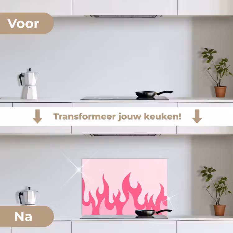 Vlammen - Patroon - Abstract - Modern - Roze keuken achterwand spatscherm klein -voor_na_NL