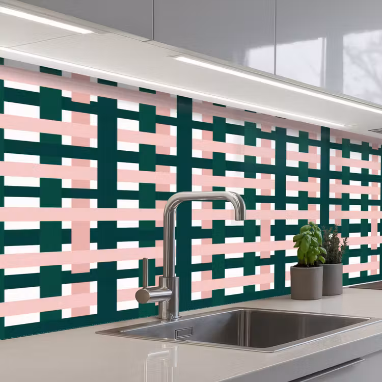 Vlechtpatroon - Groen - Roze - Grafisch keuken achterwand 2 middel 871 -3d_schuin