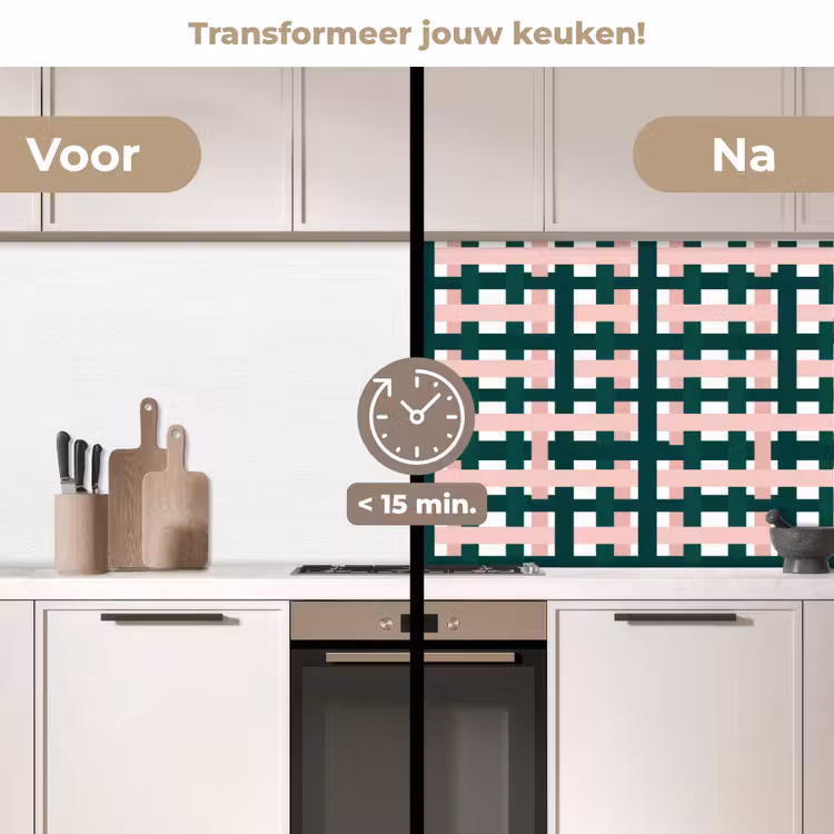 Vlechtpatroon - Groen - Roze - Grafisch keuken achterwand 2 middel 871 -voor-na2_NL
