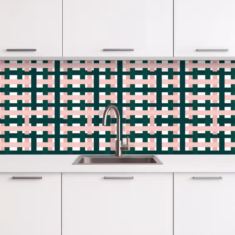 Vlechtpatroon - Groen - Roze - Grafisch keuken achterwand 2 middel 871 -3d