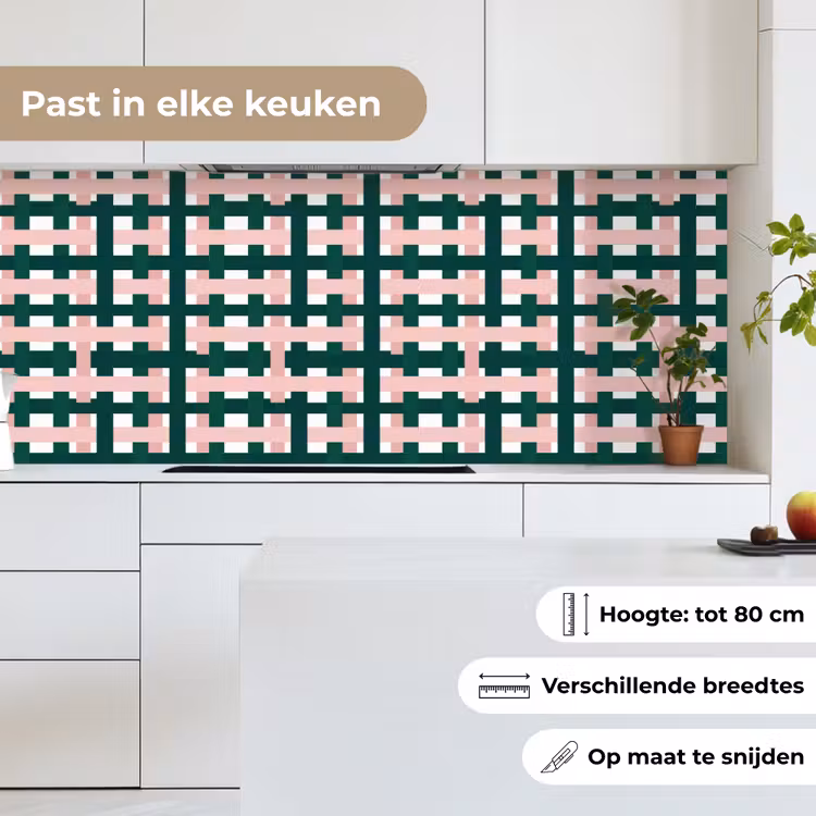 Vlechtpatroon - Groen - Roze - Grafisch keuken achterwand 2 middel 871 -sfeer4_NL