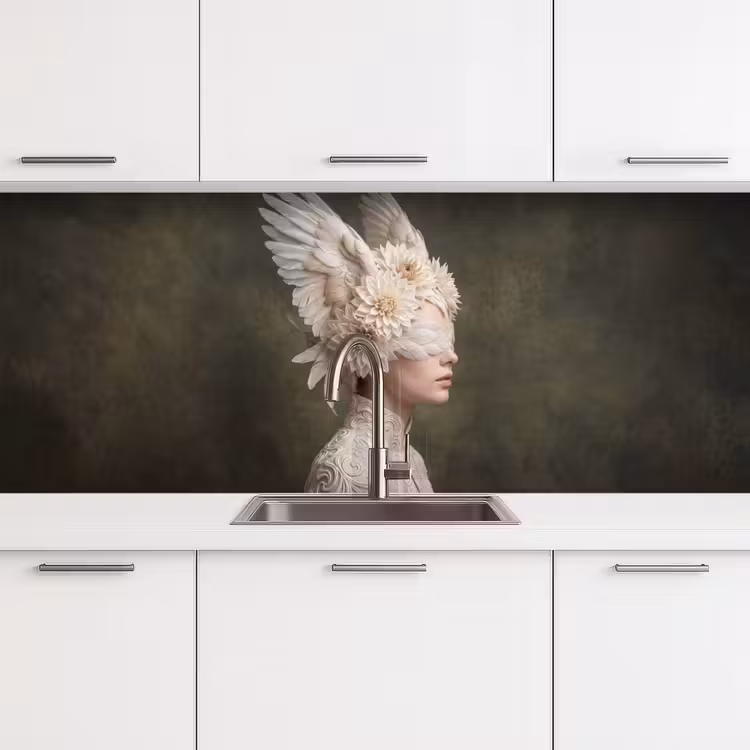 Vleugels - Vrouw - Wit keuken achterwand 2 middel -3d