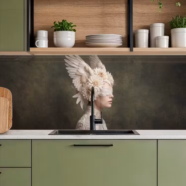Vleugels - Vrouw - Wit keuken achterwand 2 middel -sfeer3