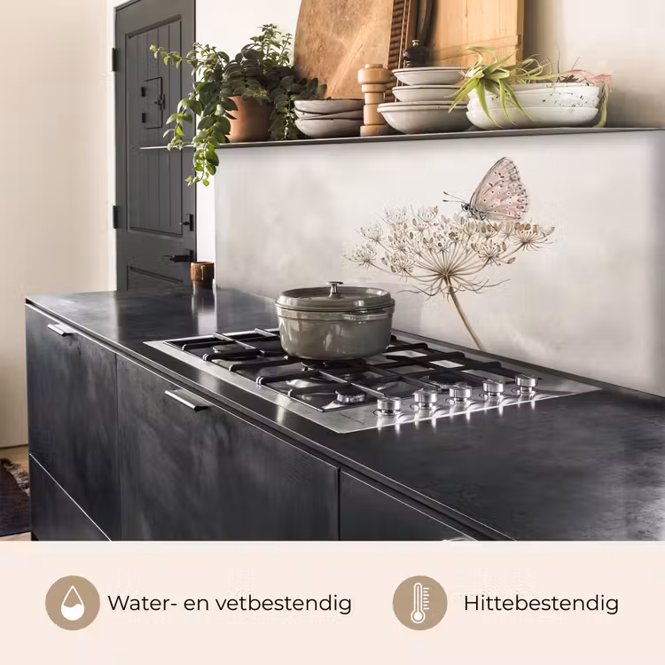 Vlinder - Bloem -Natuur - Beige keuken achterwand 2 middel -usp_NL