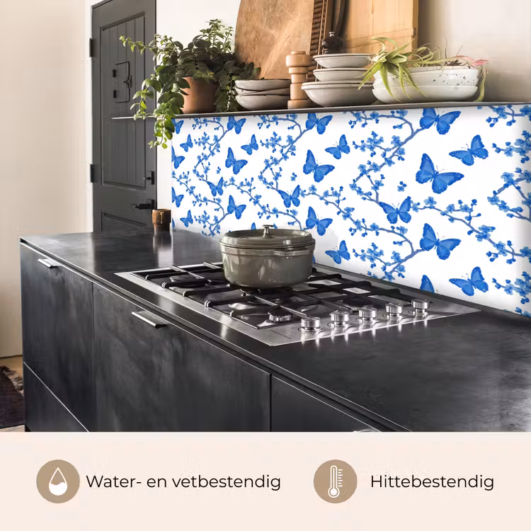 Vlinder - Bloemen - Blauw keuken achterwand 2 middel 871 -usp_NL